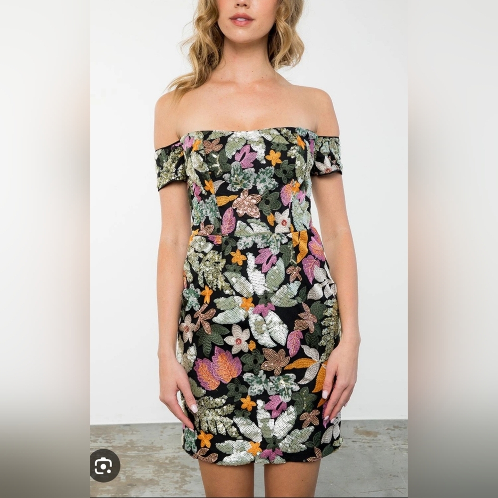 THML Black Floral Off-Shoulder Kids Dress